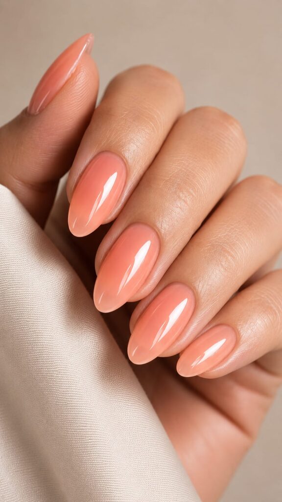 Manicura coral melocotón con acabado glossy, tendencia uña verano 2026